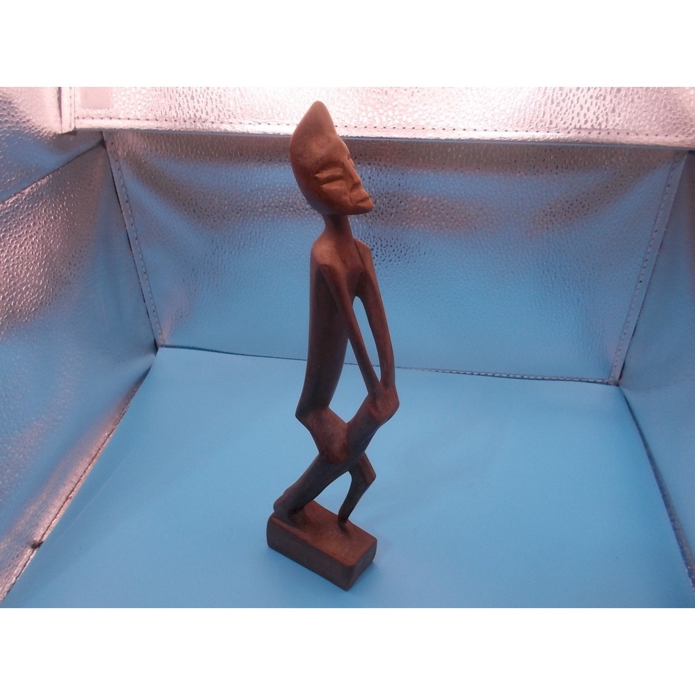 Vintage African Hand Carved Wood Tribal Figurine Elongated Male Statue 12 Inch